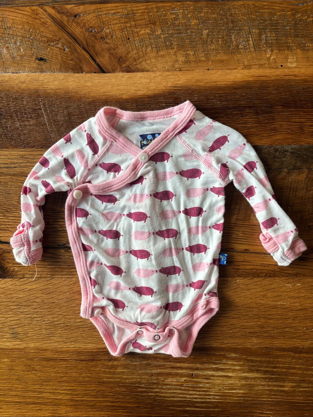Kickee Pants pink and white pig Onesie NB